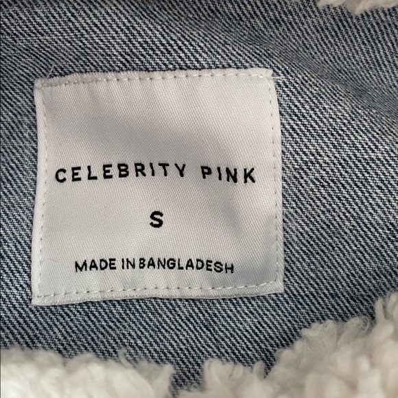 🔥New Celebrity Pink Denim Blue Jean Faux Sherpa Shearling Jacket - Picture 14 of 14